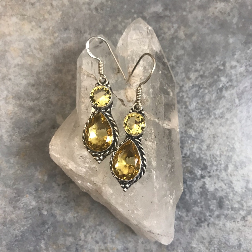 Sterling Silver Citrine Statement Earrings